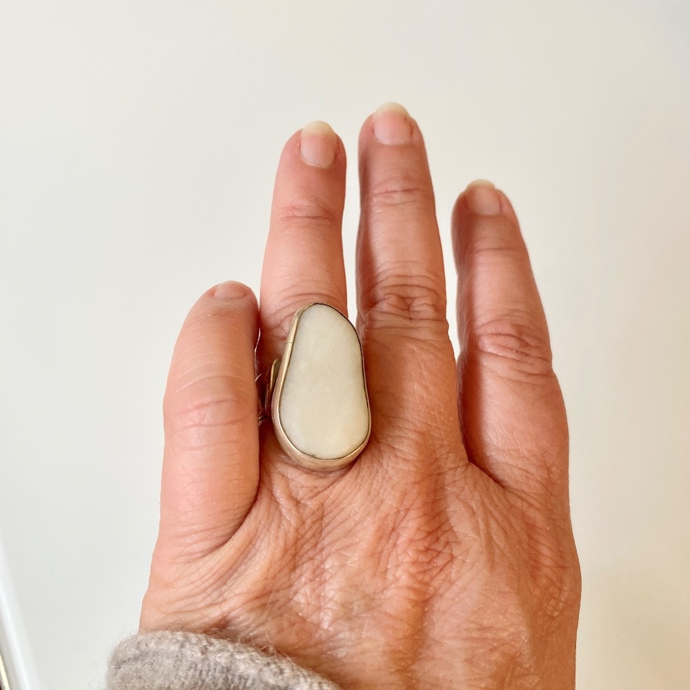 Ring, Silver & Marble, Adjustable - image 2